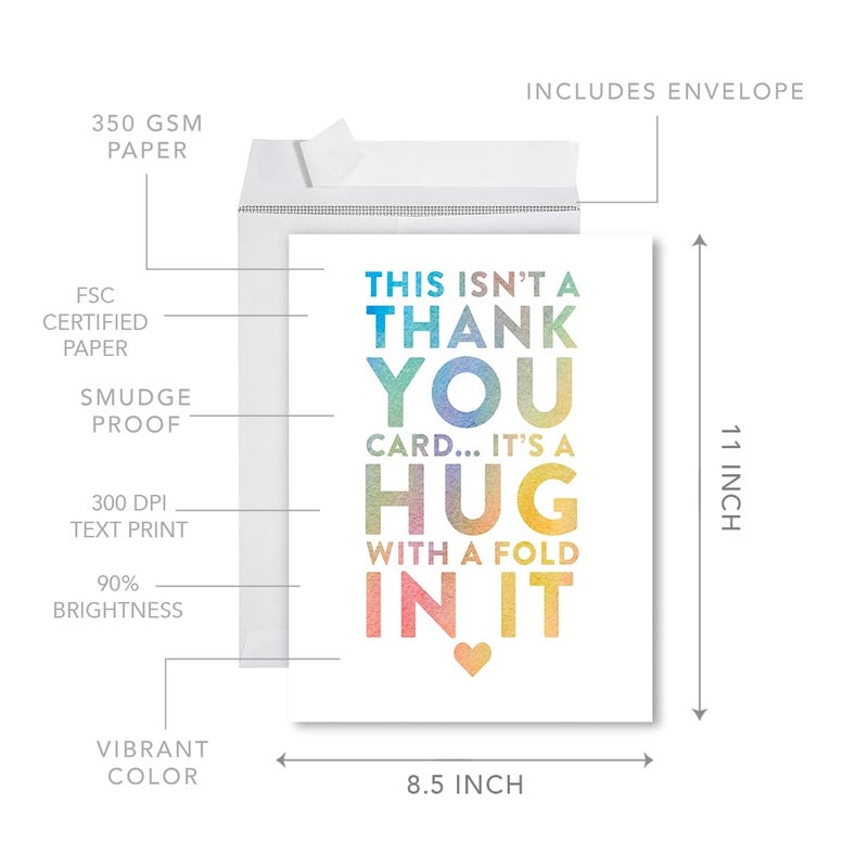 Andaz Press Funny Jumbo Thank You Card With Envelope 8.5 x 11 inch, Big Greeting Card, Hug With A Fold In It, 1-Pack, Huge Large Group Greeting Card, Includes Envelope Large Thank You Card - Image 5